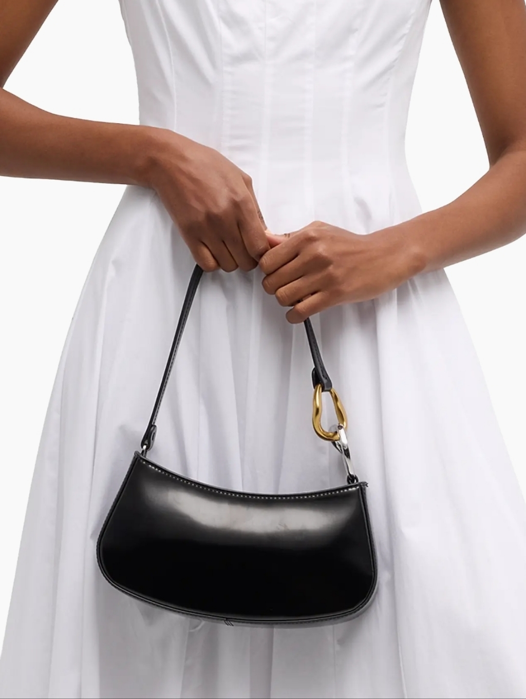 Staud Ollie Shoulder Bag In Black Polished Leather